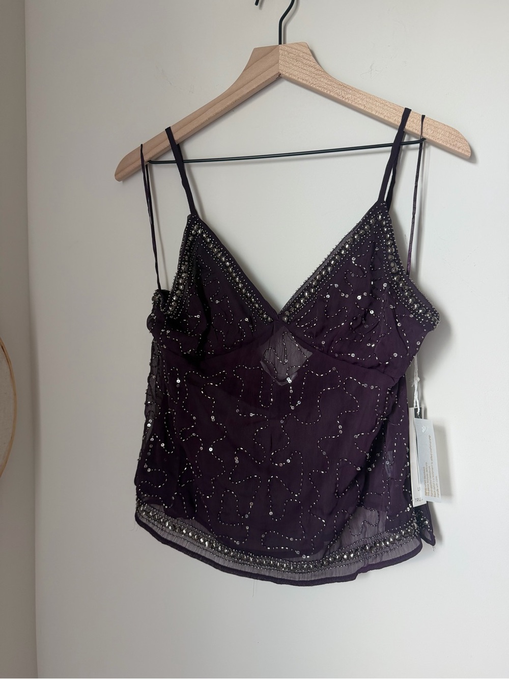 Beaded dark purple Spaghetti-Strap Camisole tank top